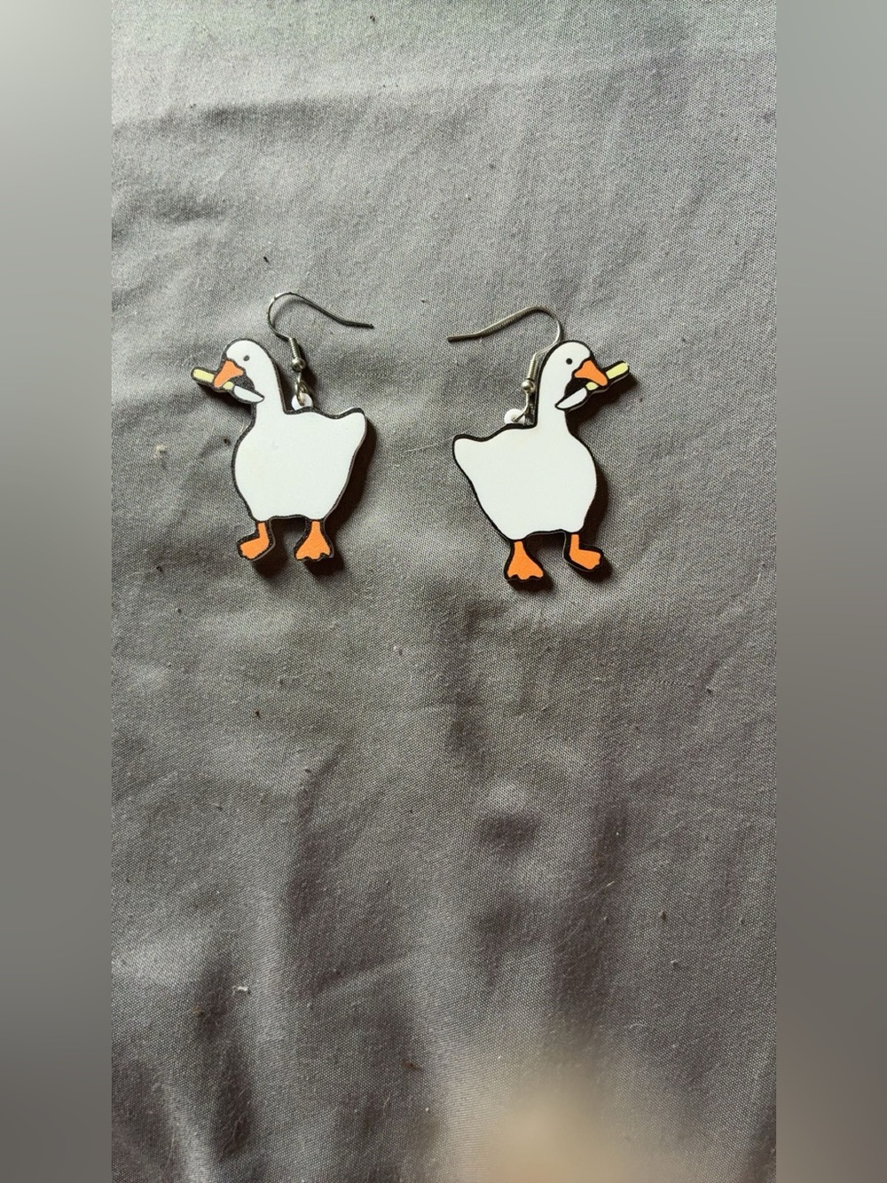 Cute White Duck Dangle Earrings